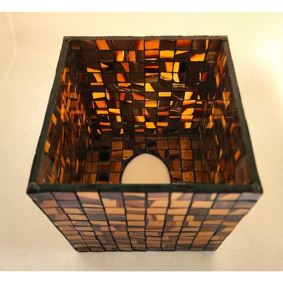 TISSUE BOX HOLDER/COVER-Glass Mosiac-Browns-Golds-Top Opening-5.5 x 6 in - Picture 4 of 10